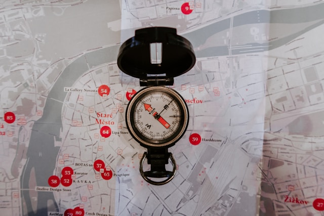 Compass on a city map